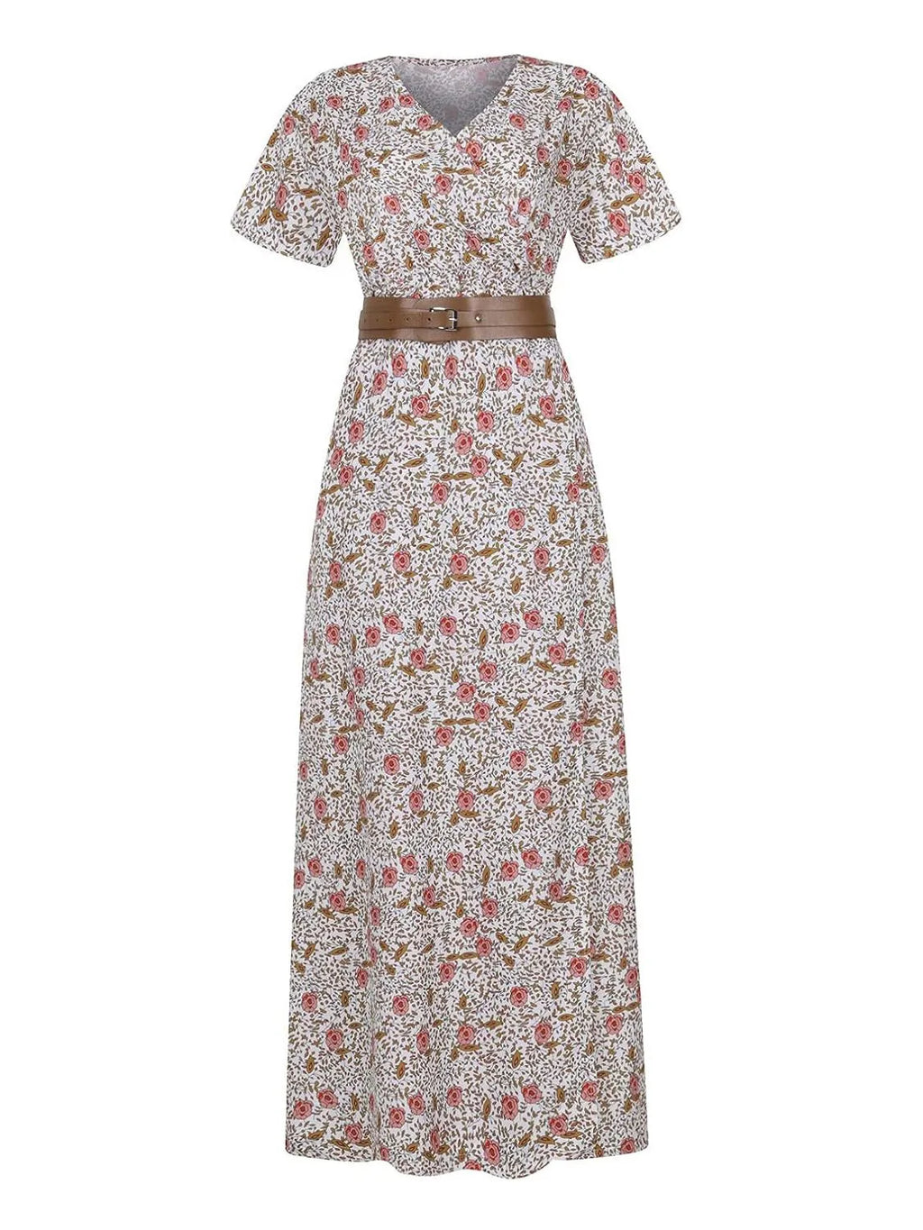 Full Size Printed V-Neck Short Sleeve Maxi Dress Plus Size