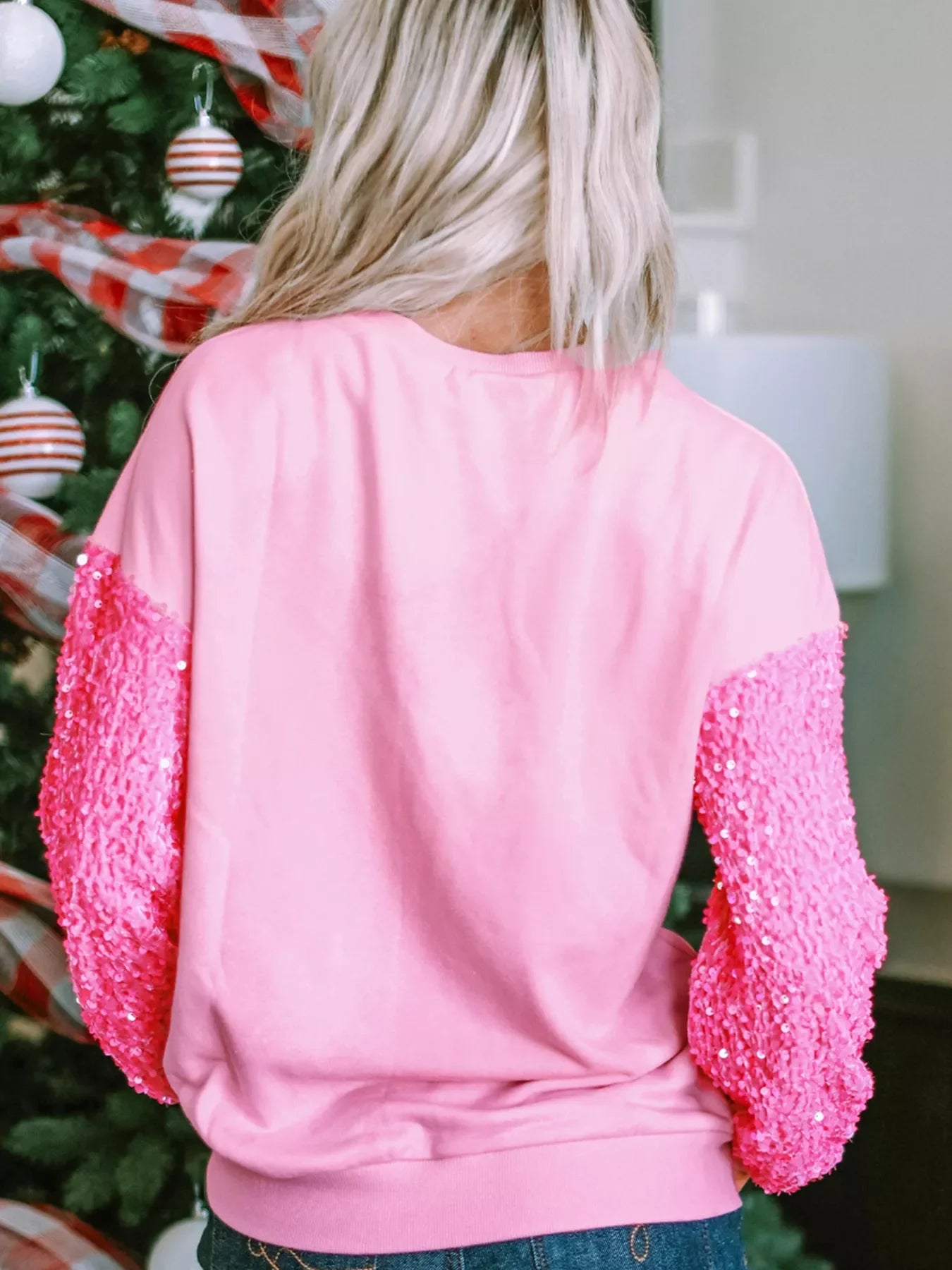 Holly Jolly Sequin Letter Drop Shoulder Long Sleeve Top