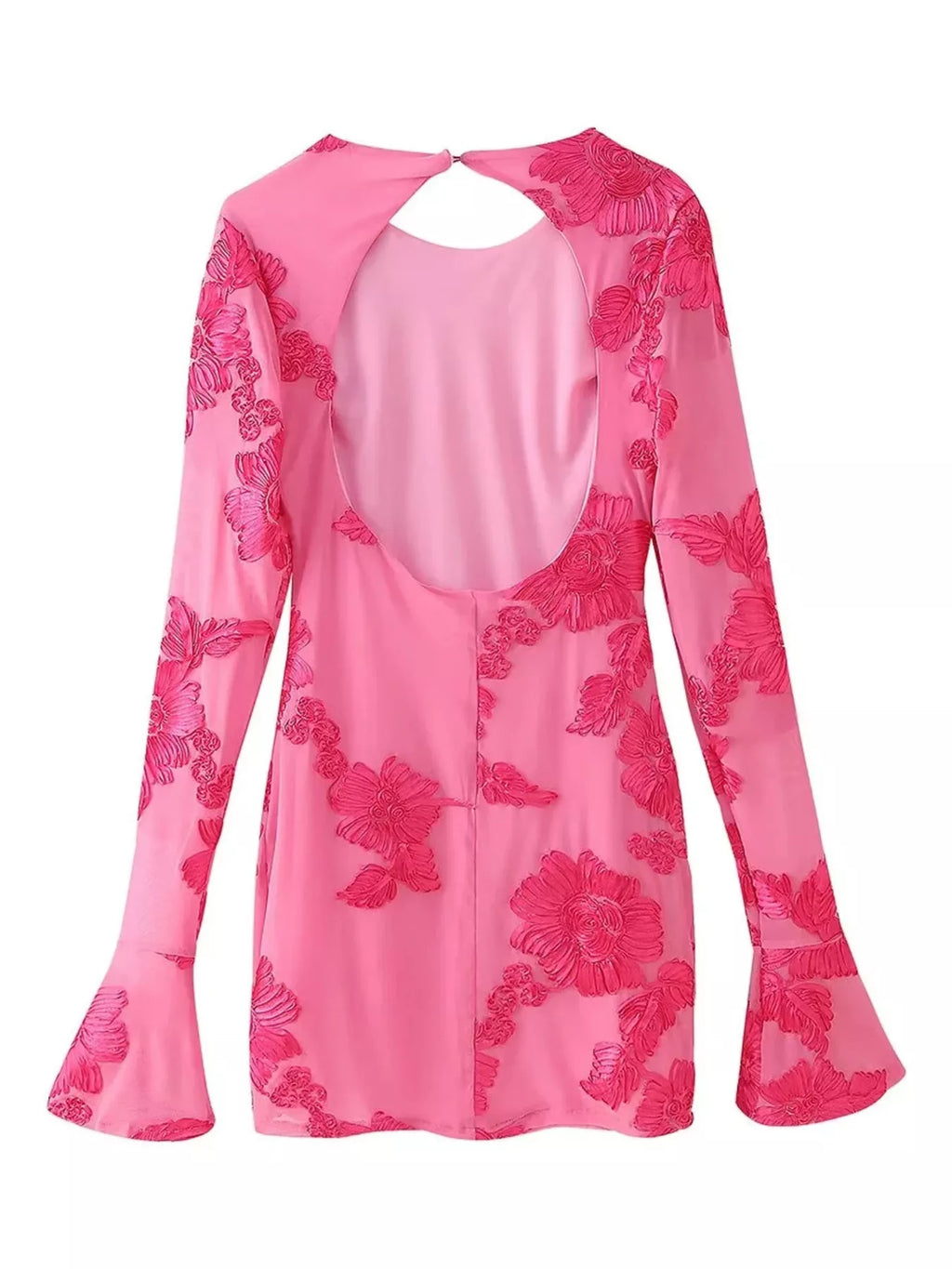 Backless Floral Flounce Sleeve Dress