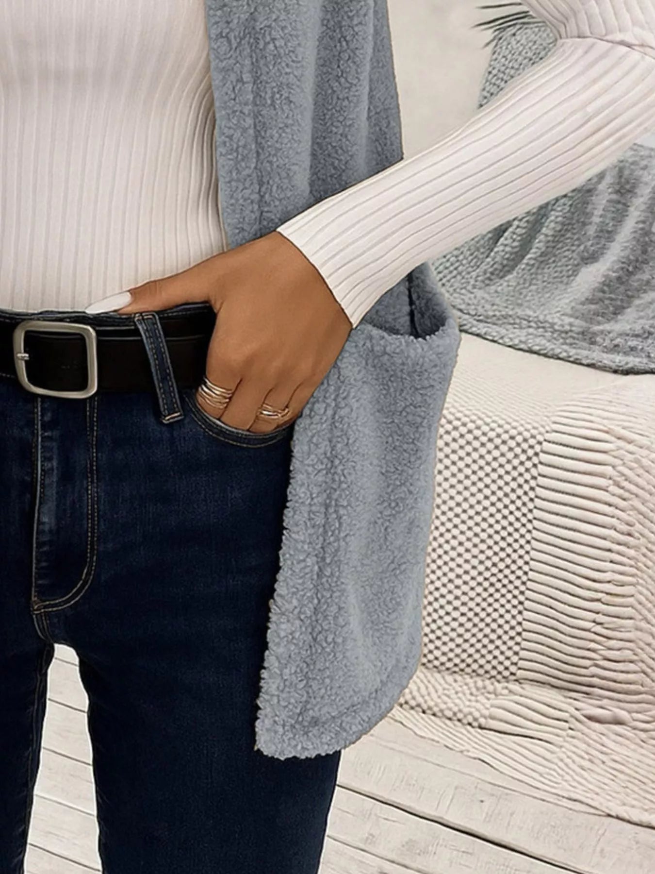 Sleeveless Fuzzy Fleece Vest Coat