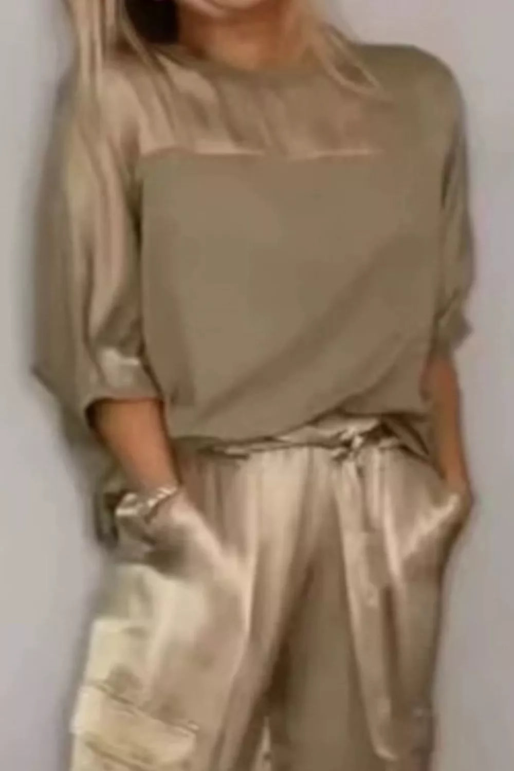 Satin Round Neck Top and Pants Set
