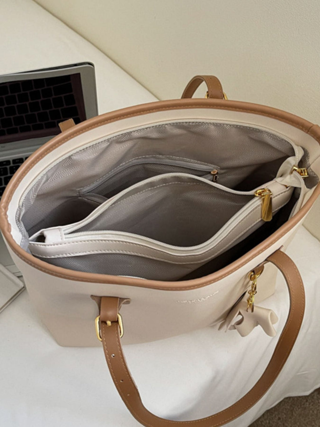 Contrast Leather Shoulder Bag