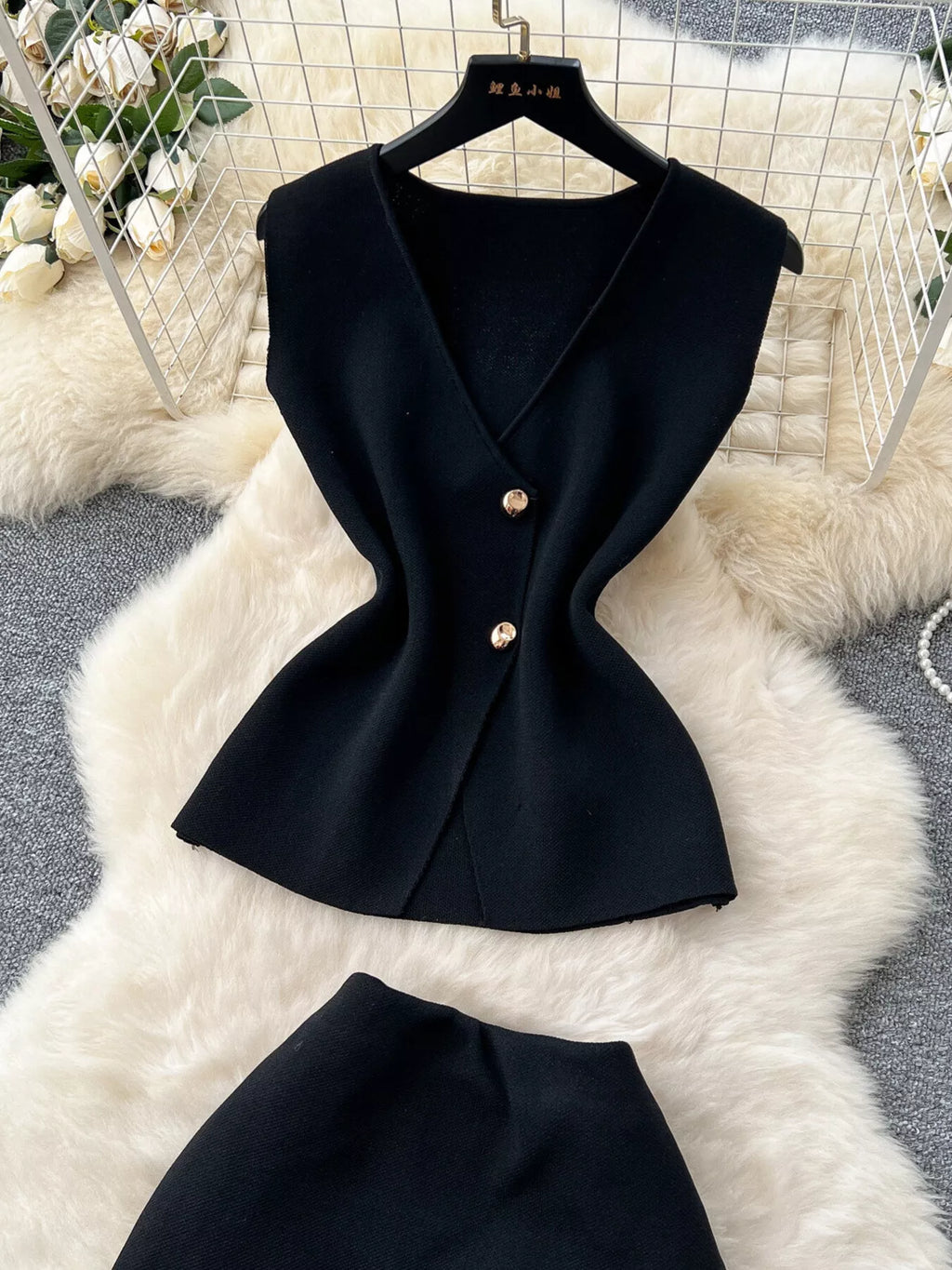 Button Up Sleeveless Top and Skirt Set