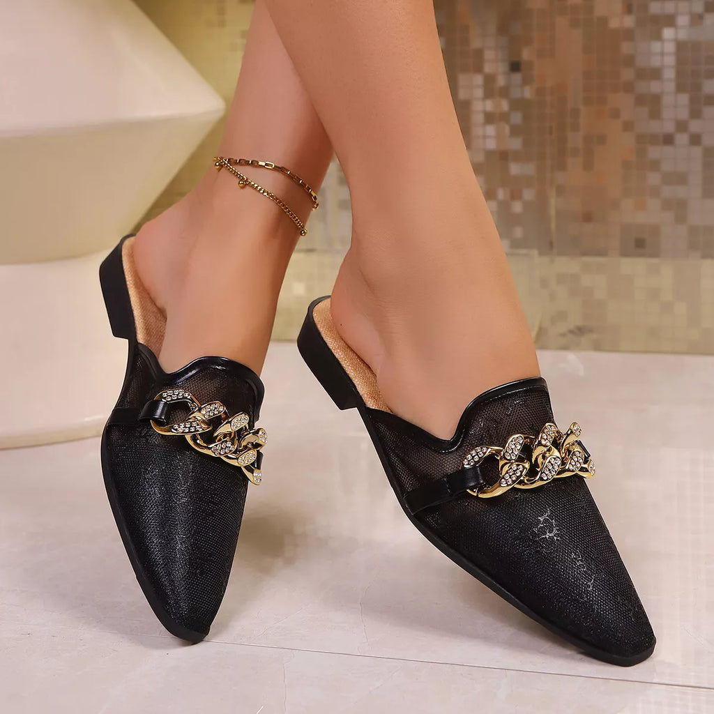 Point Toe Chain Detail Sandals