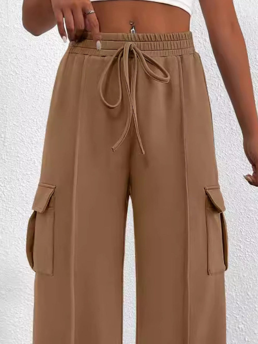 Casual High Waist Cargo Pants with Drawstring