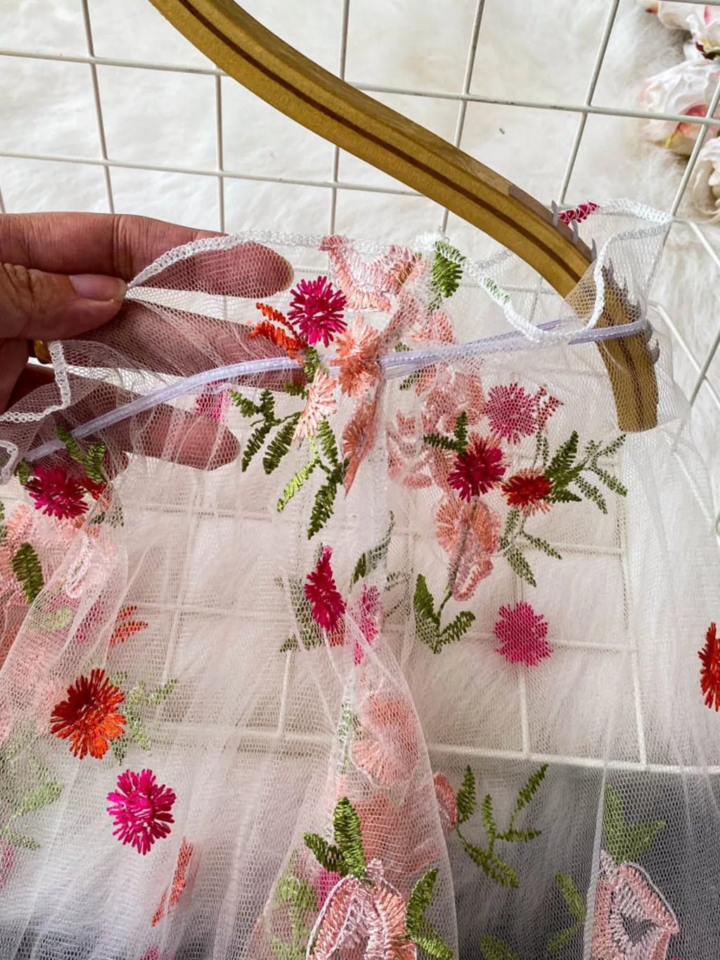Floral Embroidered Mesh Off-Shoulder Top