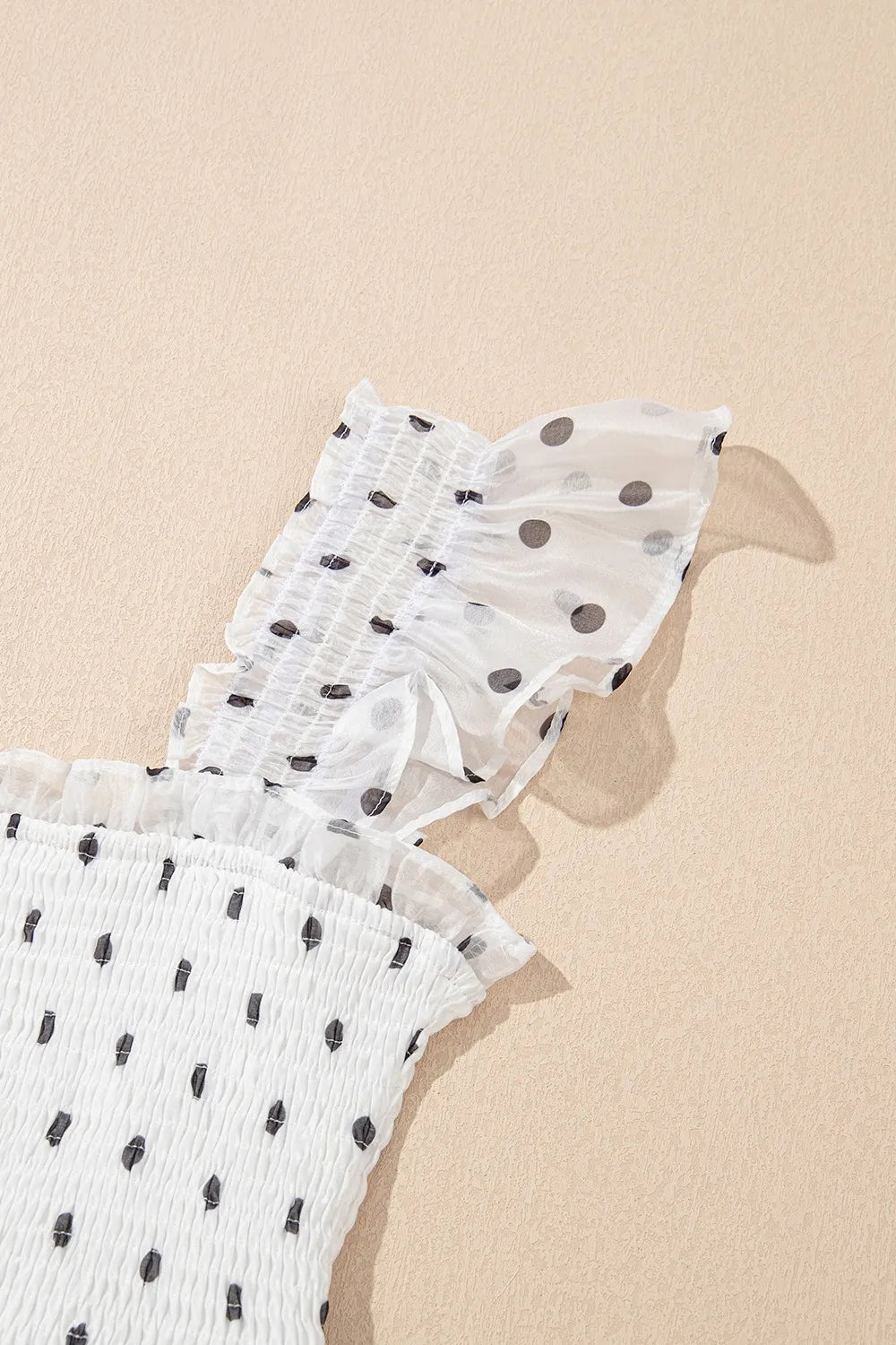 Polka Dot Ruffle Sleeve Smocked Midi Dress