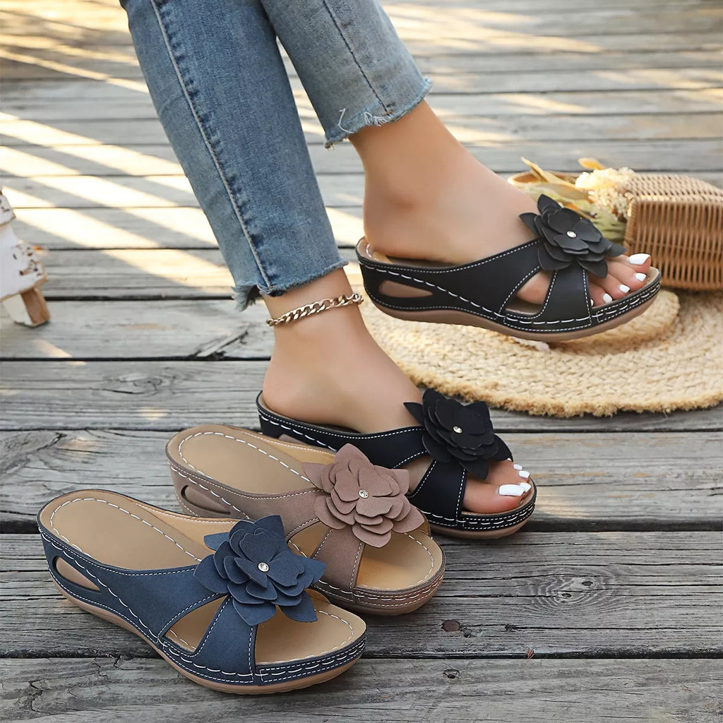 Flower Open Toe Wedge Sandals
