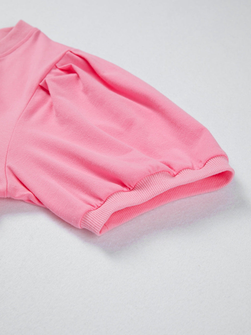 Solid Color V Neck Short Puff Sleeve Blouse
