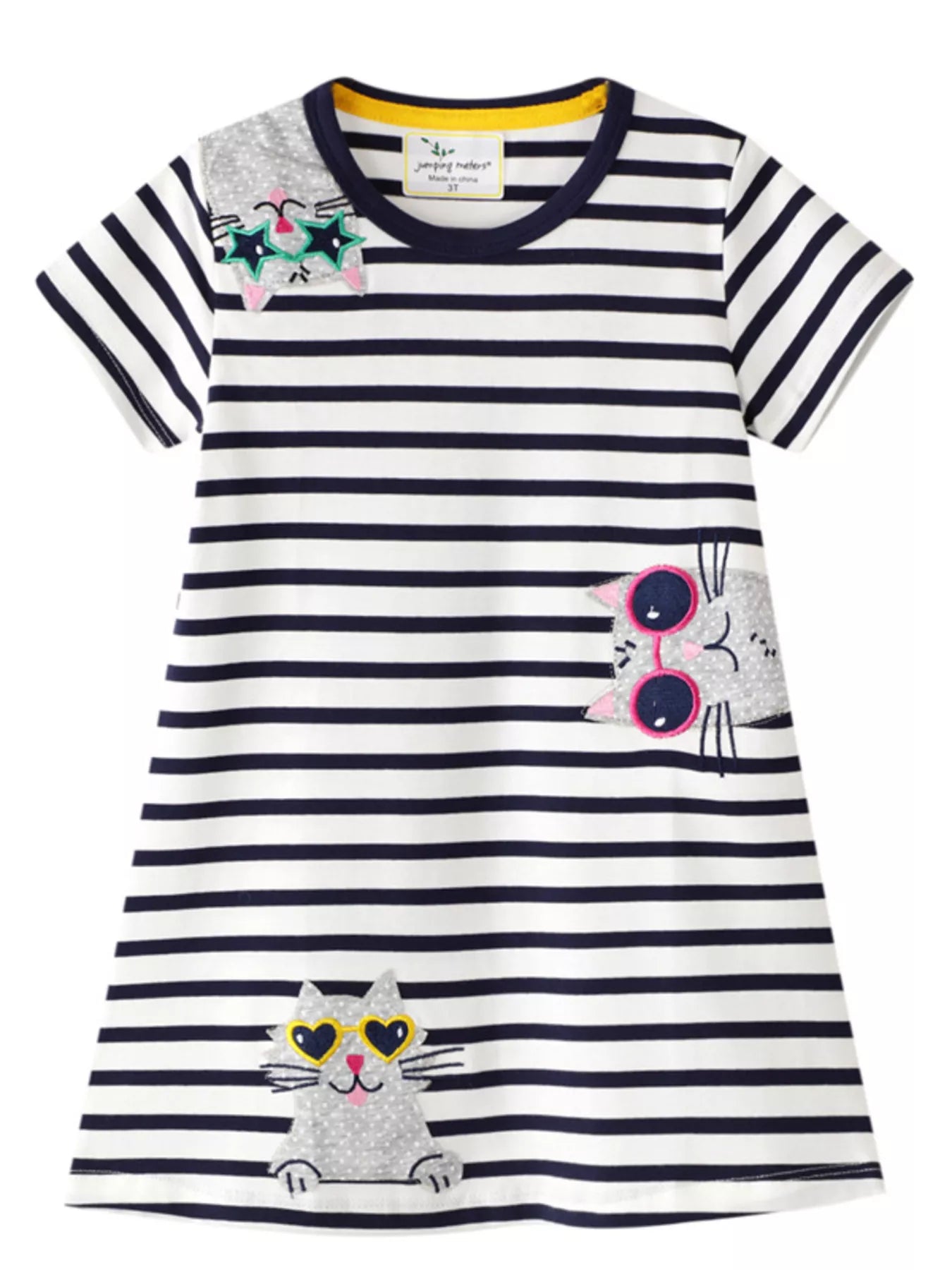 Children's Striped Cat Short Sleeve Dress