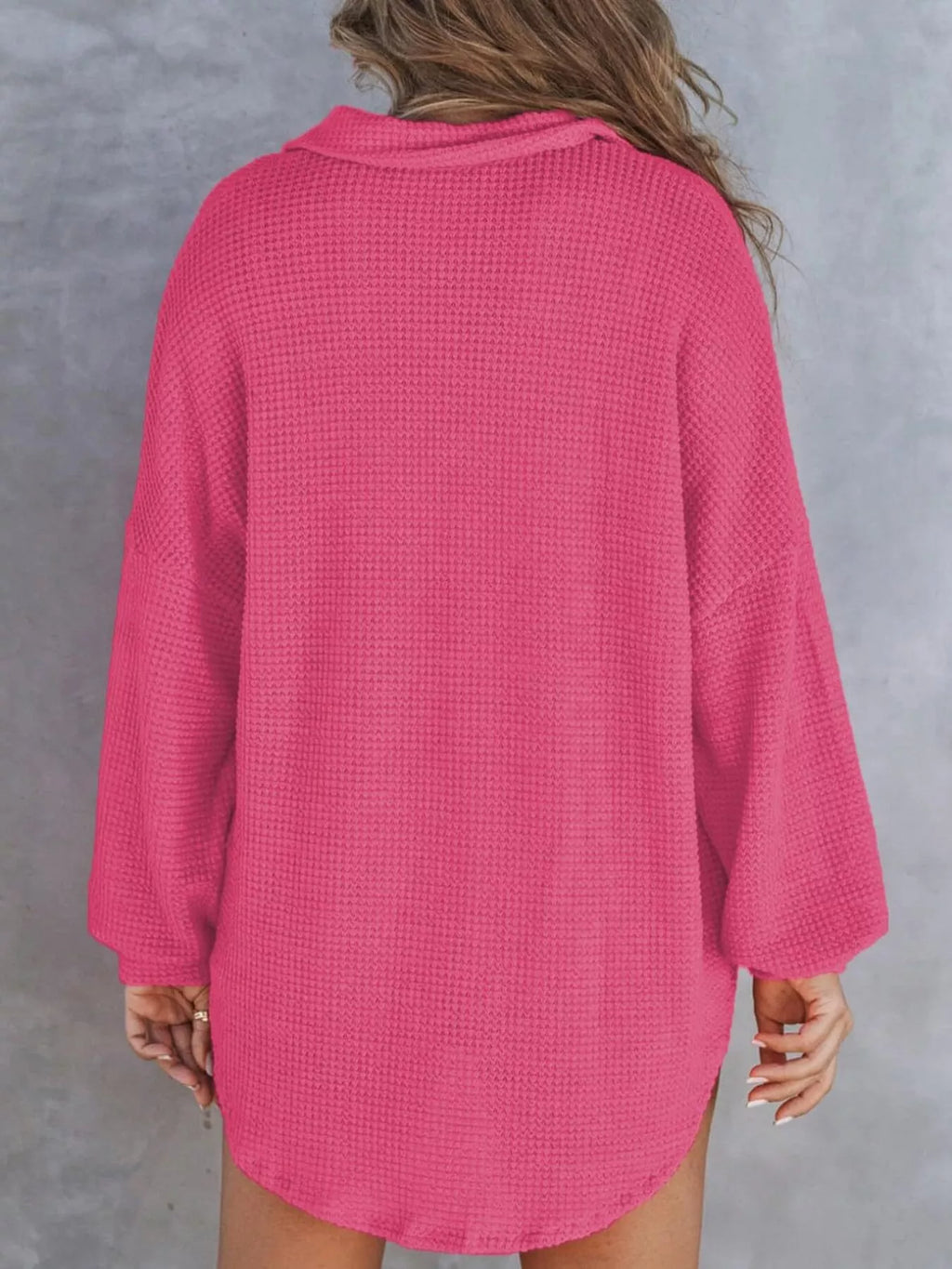 Casual Waffle Knit Button Detail Blouse
