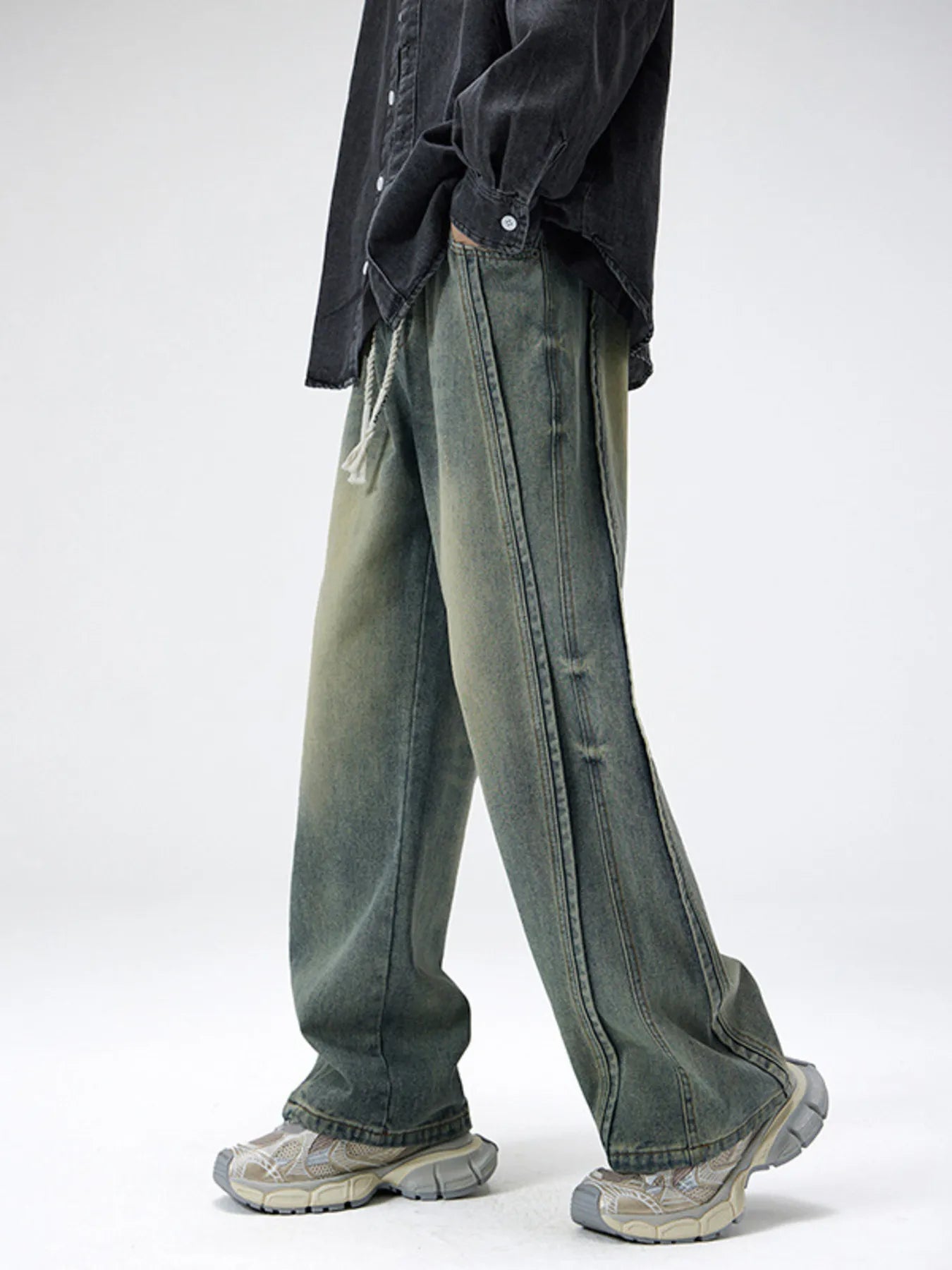 Men's Plus Size Drawstring Wide Leg Jeans