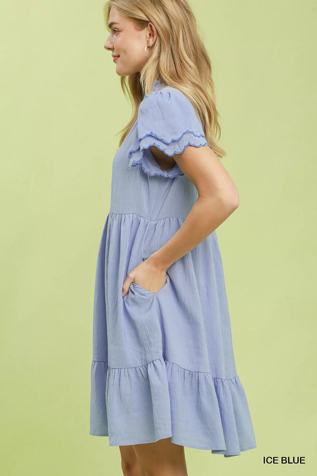 Umgee Scallop Flutter Sleeve Tiered Mini Dress