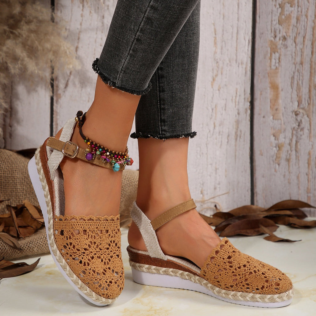 Floral Ankle Strap Espadrille Sandals