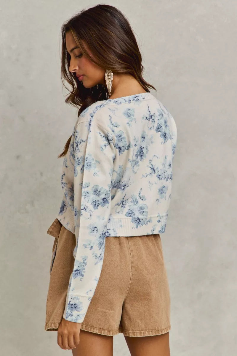 SO ME Vintage Floral Print Button Down Sweater Cardigan