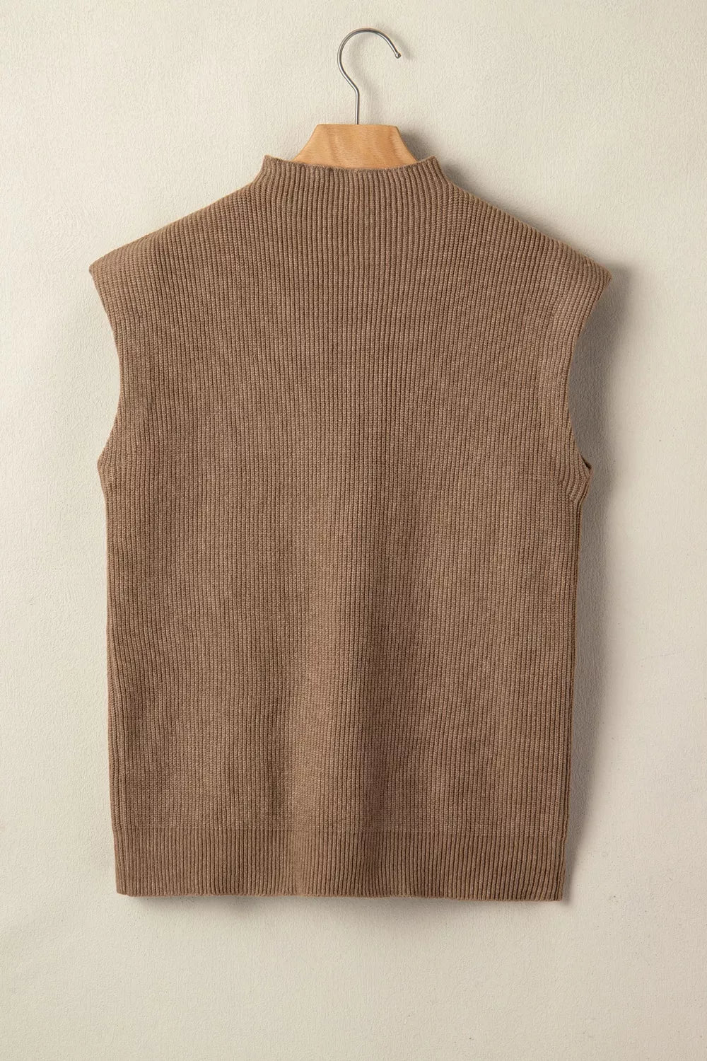 Solid Color Ribbed Knit Mock Neck Loose Sweater Vest