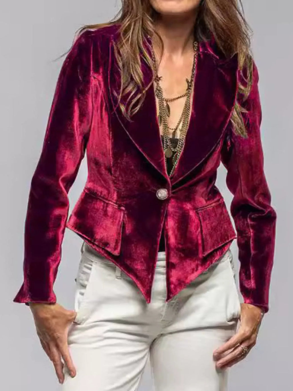 Velvet Lapel Collar One Button Blazer