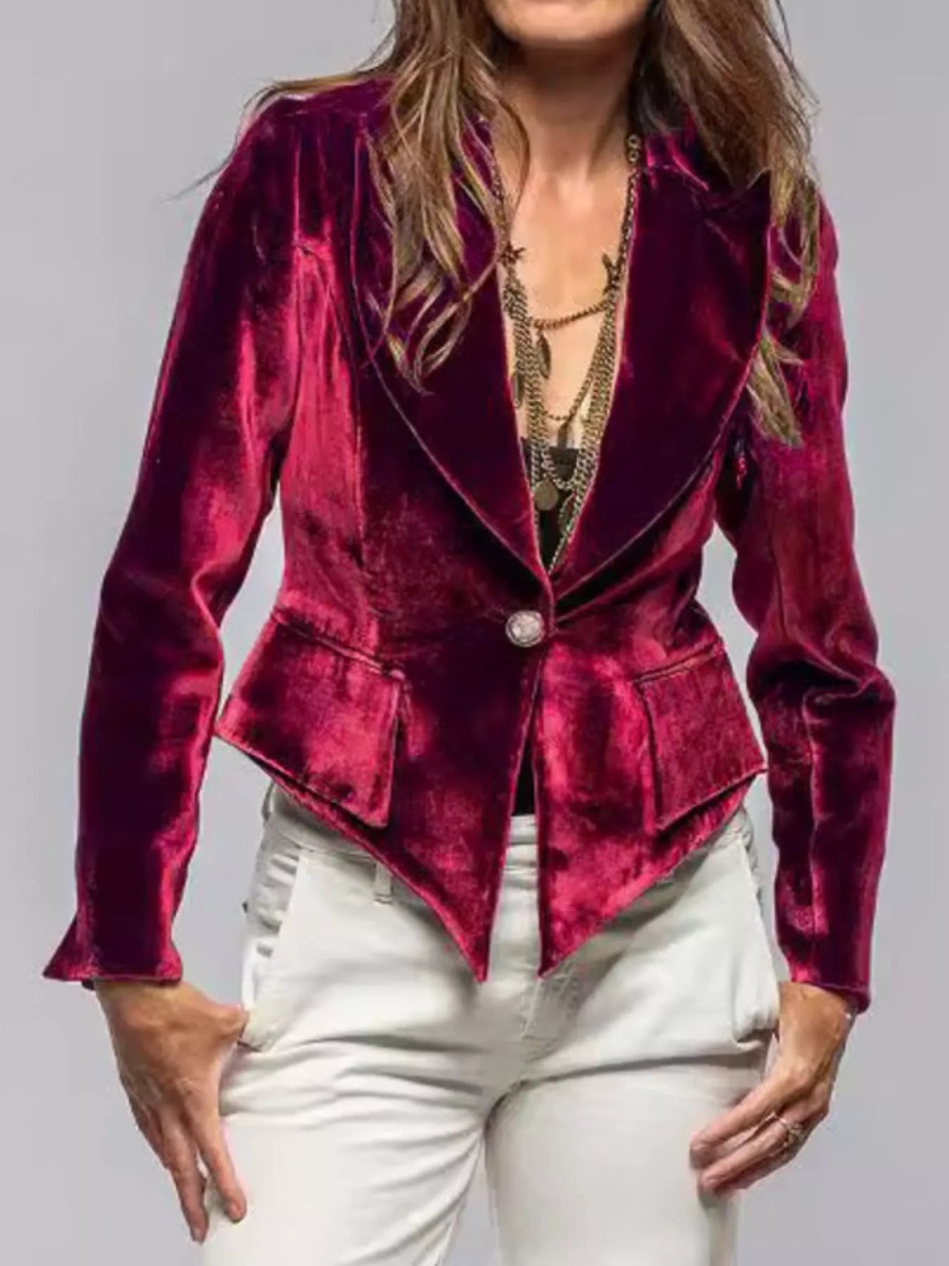 Velvet Lapel Collar One Button Blazer