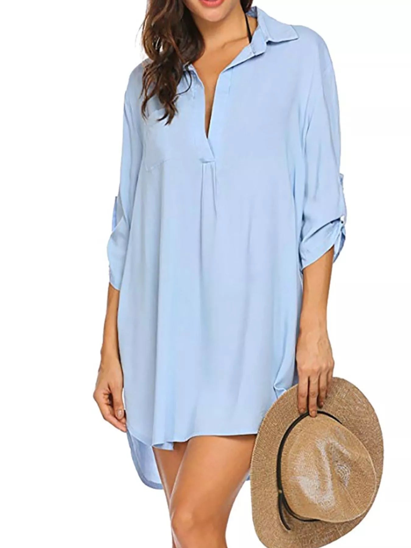Full Size Side Slit Collared Neck Oversized Shirt Plus Size
