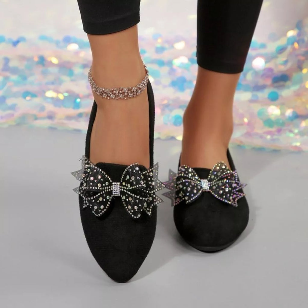 Rhinestone Point Toe Flats Slip-Ons
