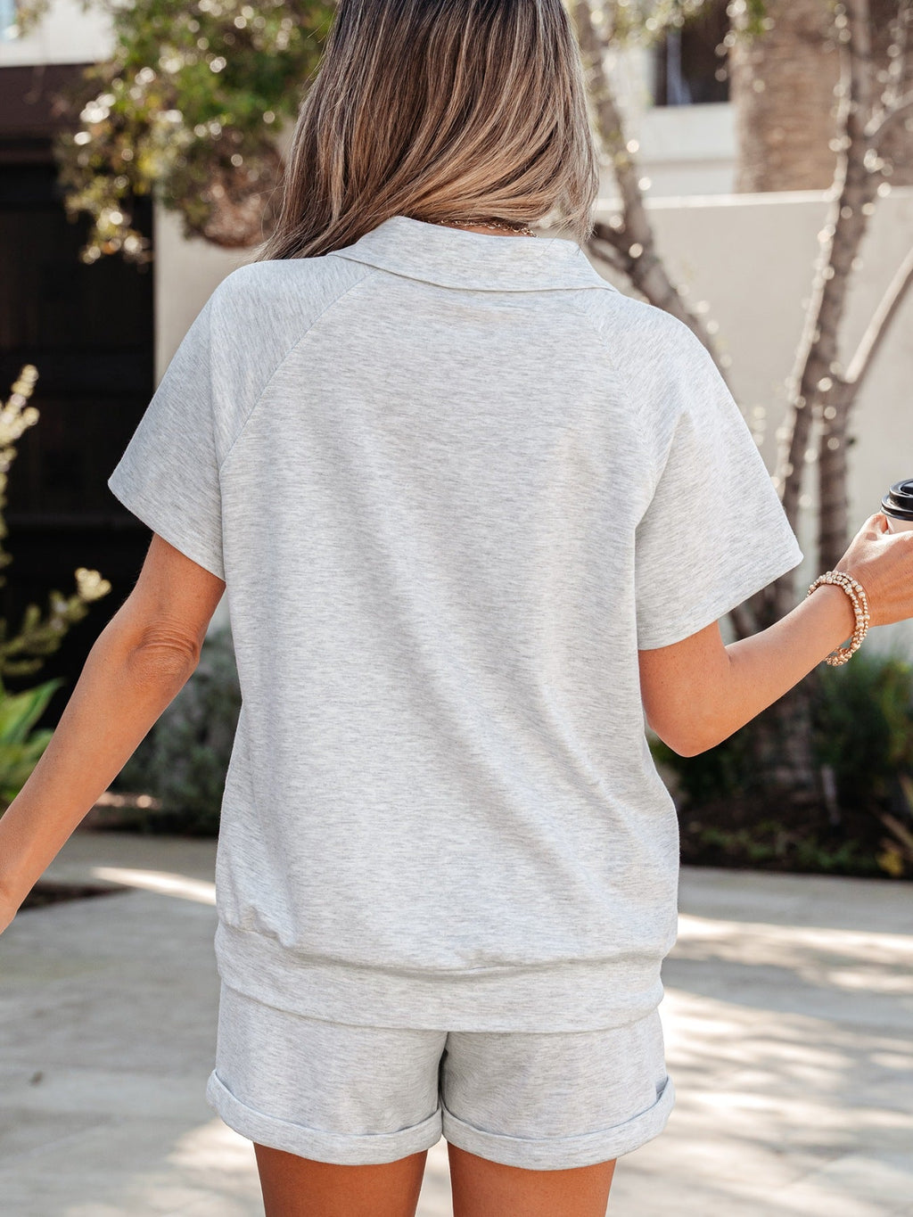 Polo Collar Short Sleeve Top and Shorts Set