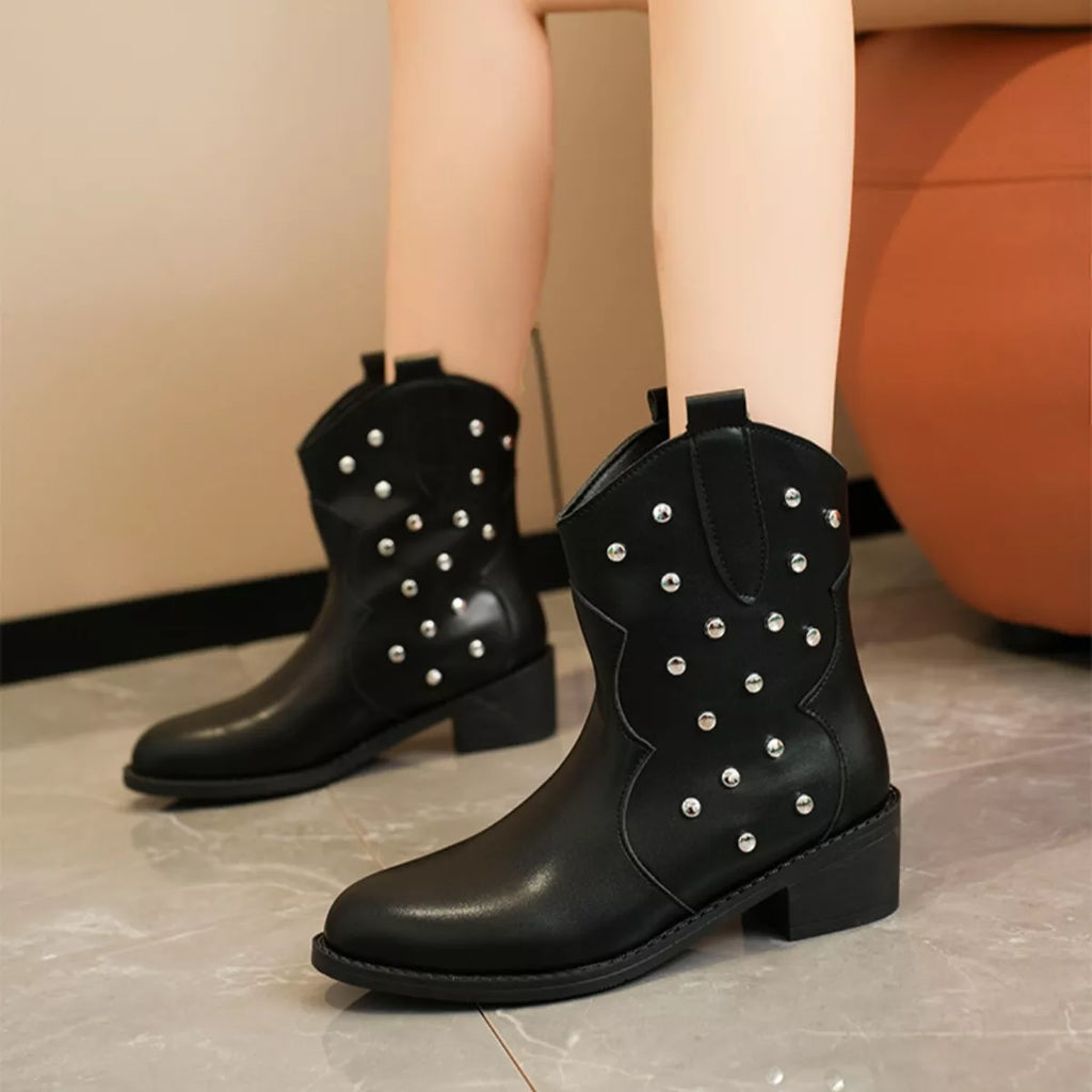 Studded Western Ankle Boots