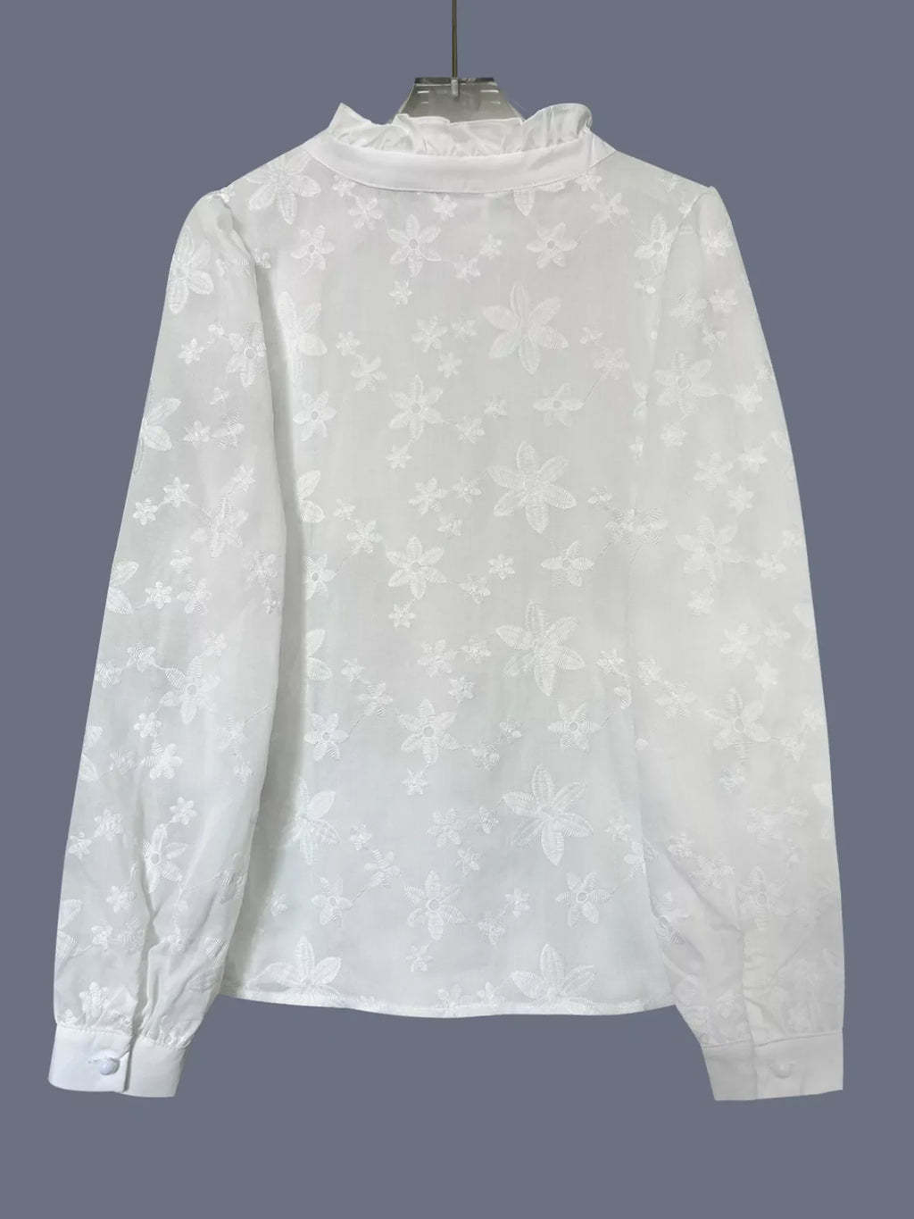 Floral Embroidered Ruffle Trim Blouse