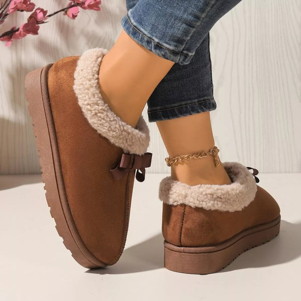 Cozy Bowknot Plush Lined Slip-Ons