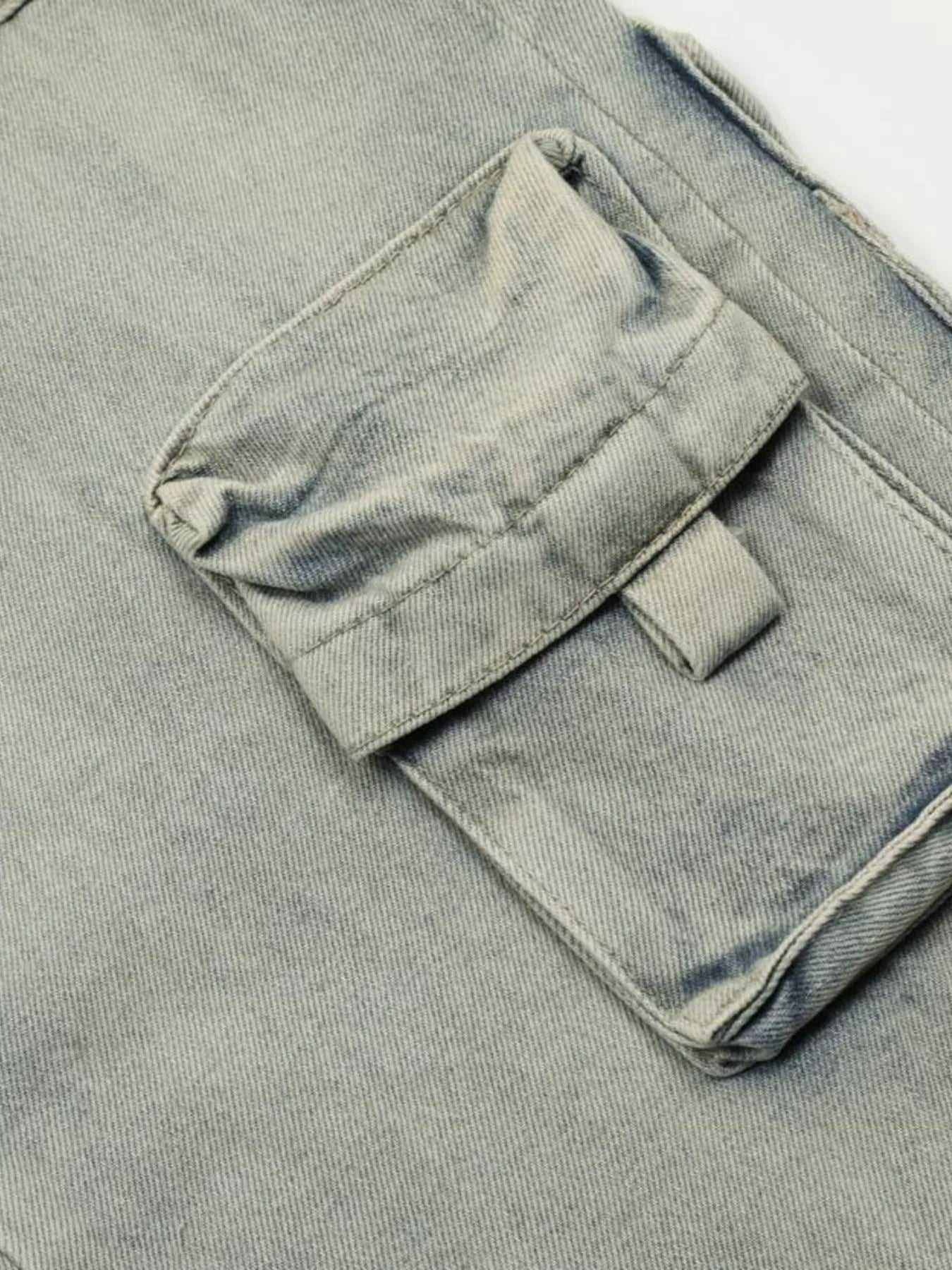 Men's Washed Multi-Pocket Straight Cargo Jeans