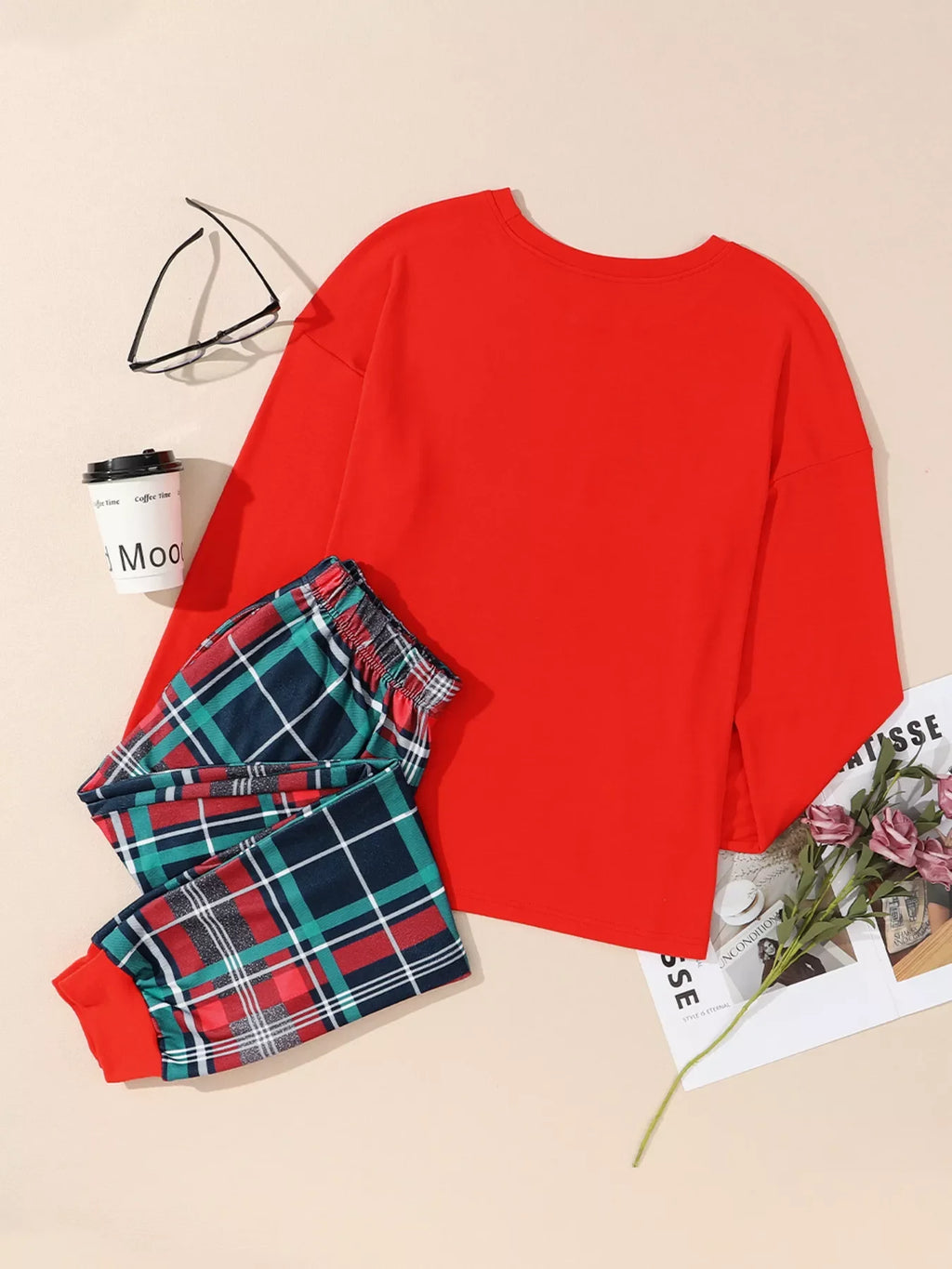 ALL IS BRIGHT Graphic Christmas Plaid Pajamas Set
