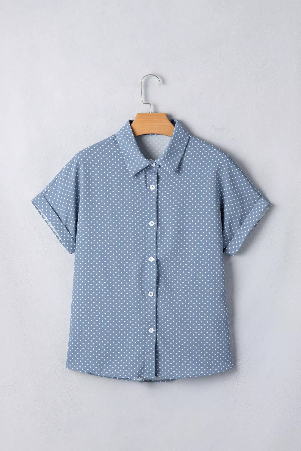 Dotted Print Cuffed Short Sleeve Shirt