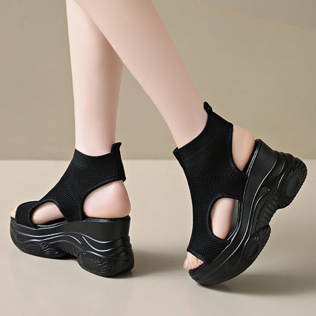 Cutout Mesh Wedge Sandals