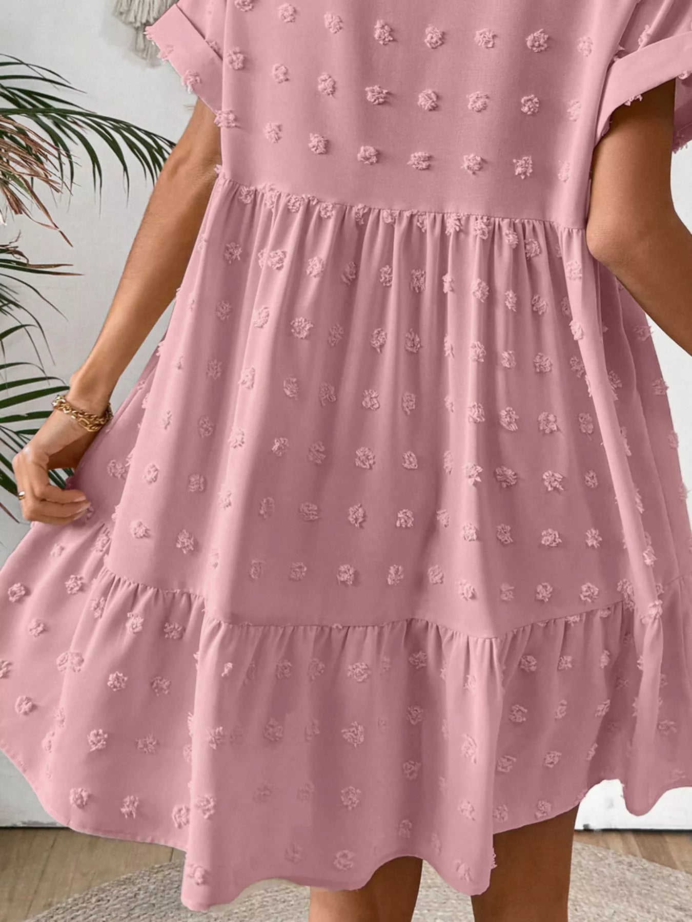 Swiss Dot V-Neck Tiered Mini Dress