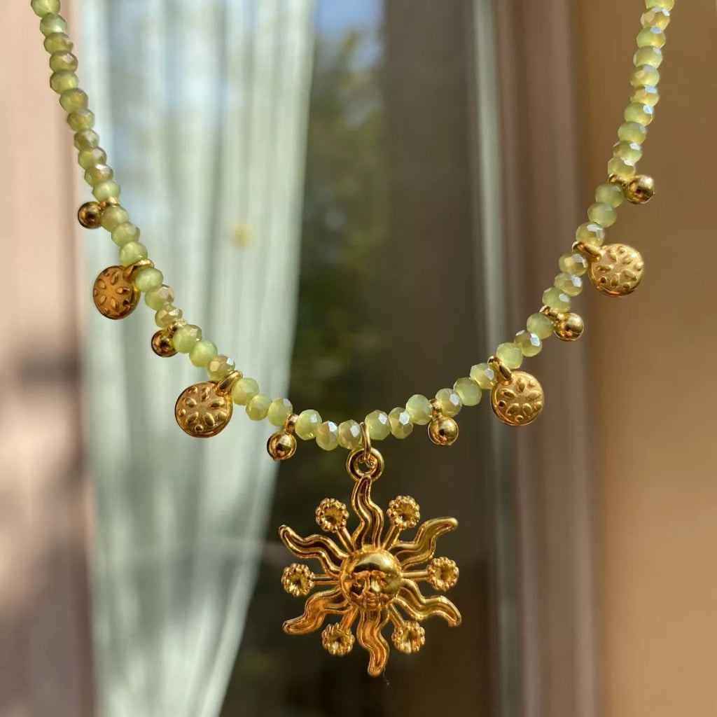 14K Gold-Plated Bead Sun Pendant Necklace