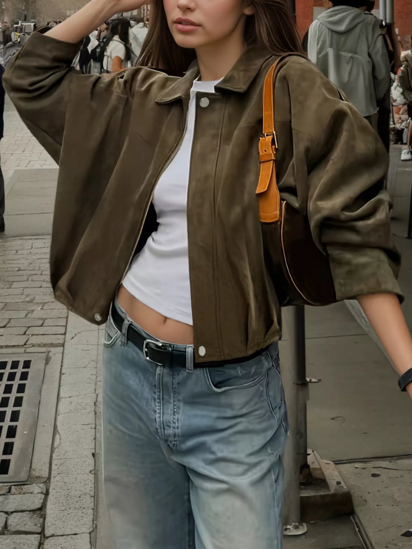 Suede Cropped Bomber Jacket