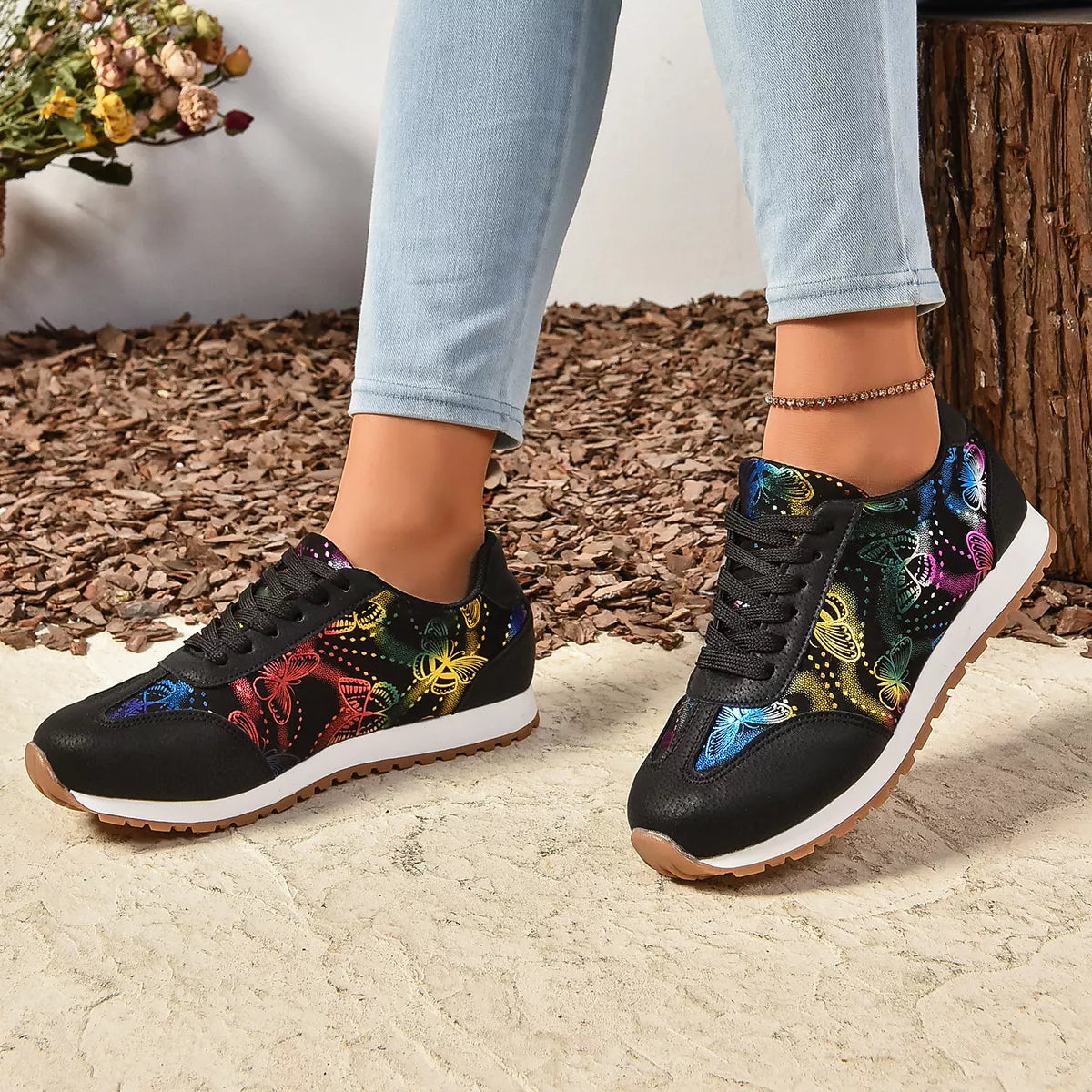 Butterfly Print Casual Sneakers