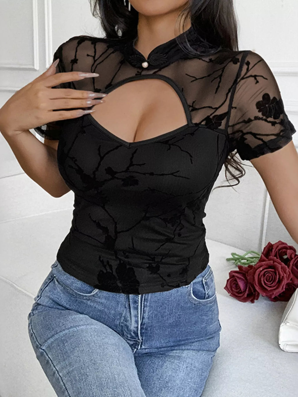 Cutout Front Short Sleeve Top