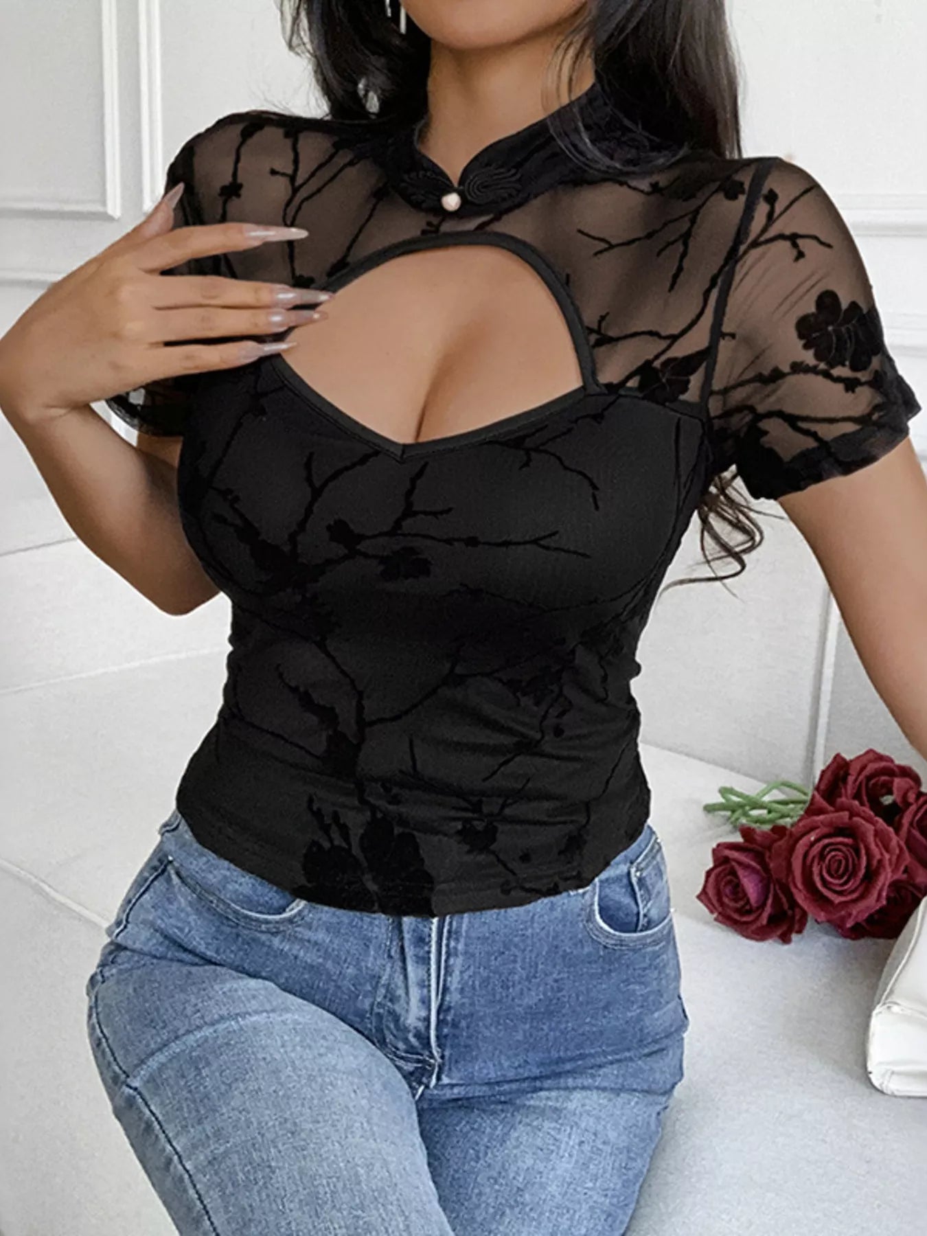 Cutout Front Short Sleeve Top