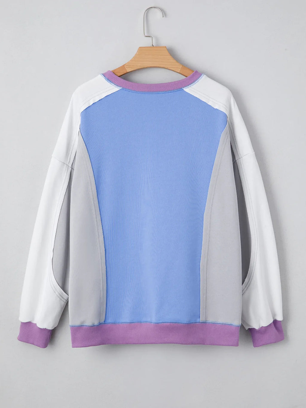 Exposed Seam Colorblock Patchwork Ribbed Trim Sweatshirt