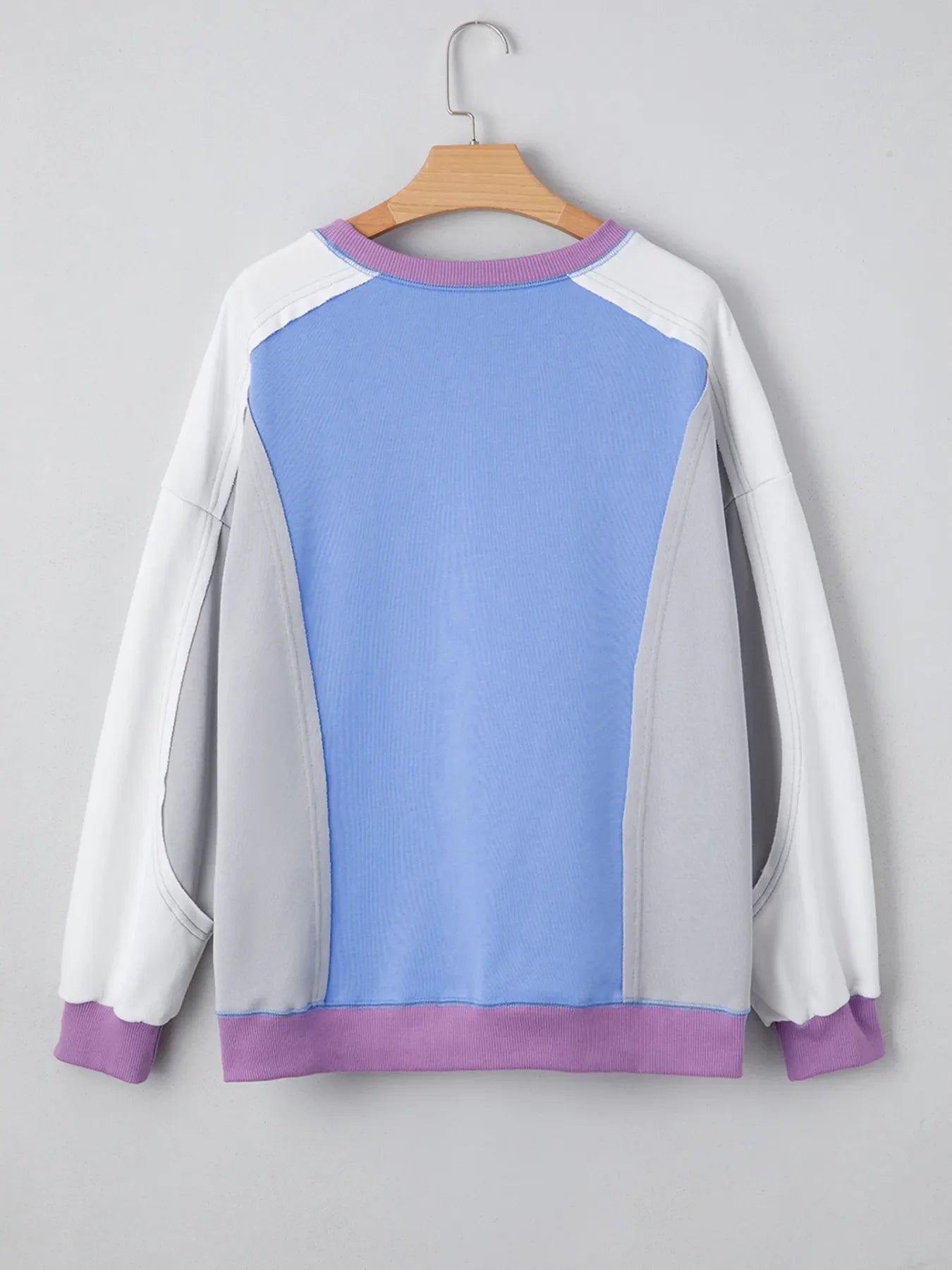 Exposed Seam Colorblock Patchwork Ribbed Trim Sweatshirt