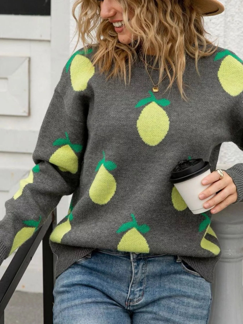 Lemon Crew Neck Round Neck Sweater