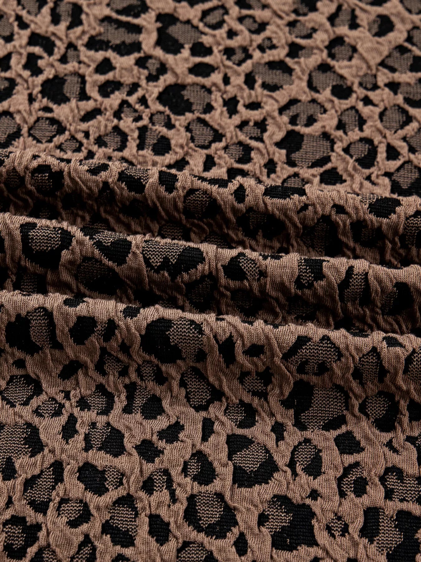 Ribbed Trim Leopard Print Long Sleeve Top