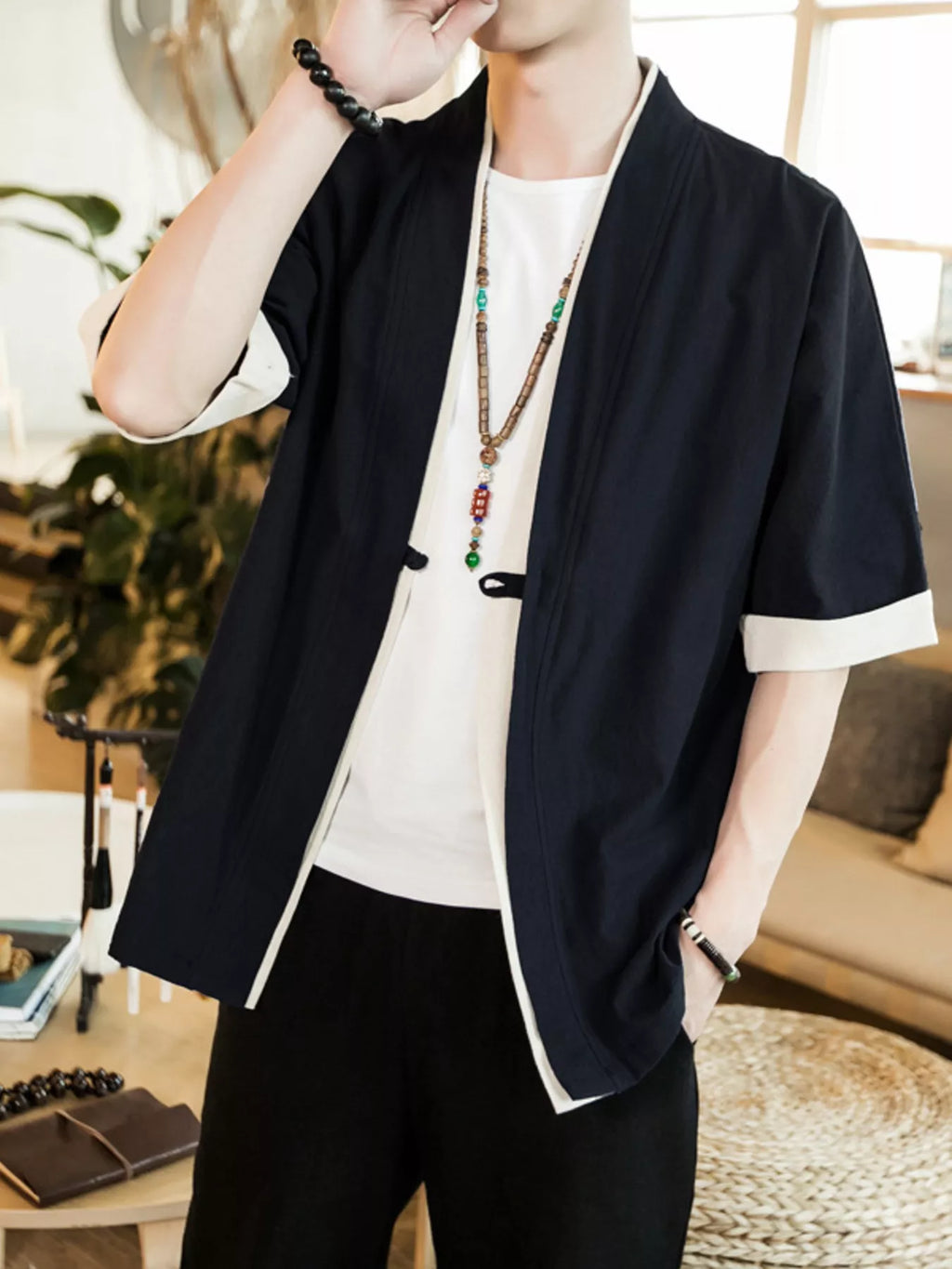Men's Plus Size Contrast Trim Half Sleeve Shirt