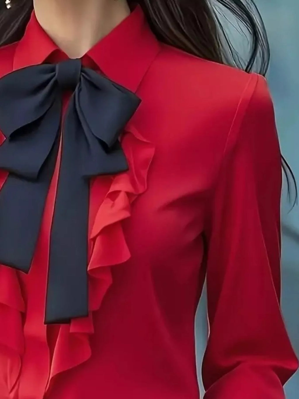 Ruffled Tie Front Long Sleeve Blouse