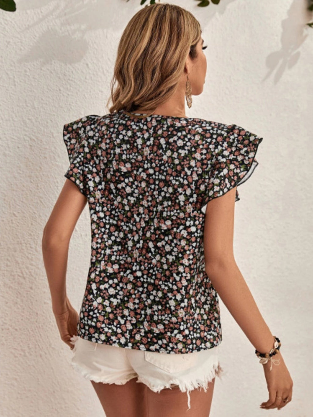 Floral Print Ruffle Sleeve Blouse