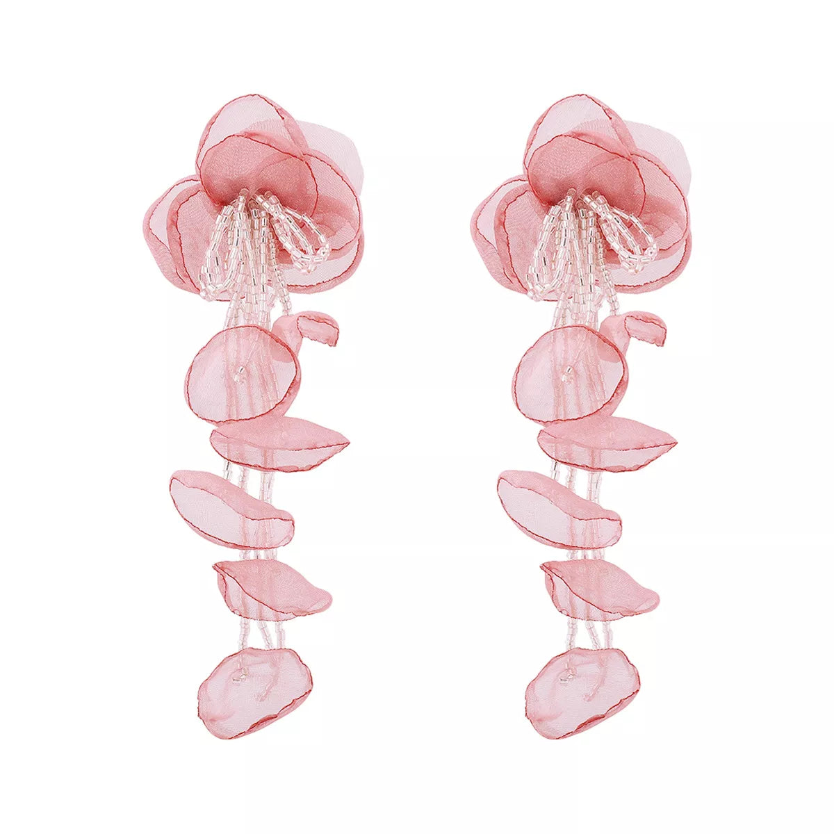 Floral Petal Beaded Tassel Drop Earrings