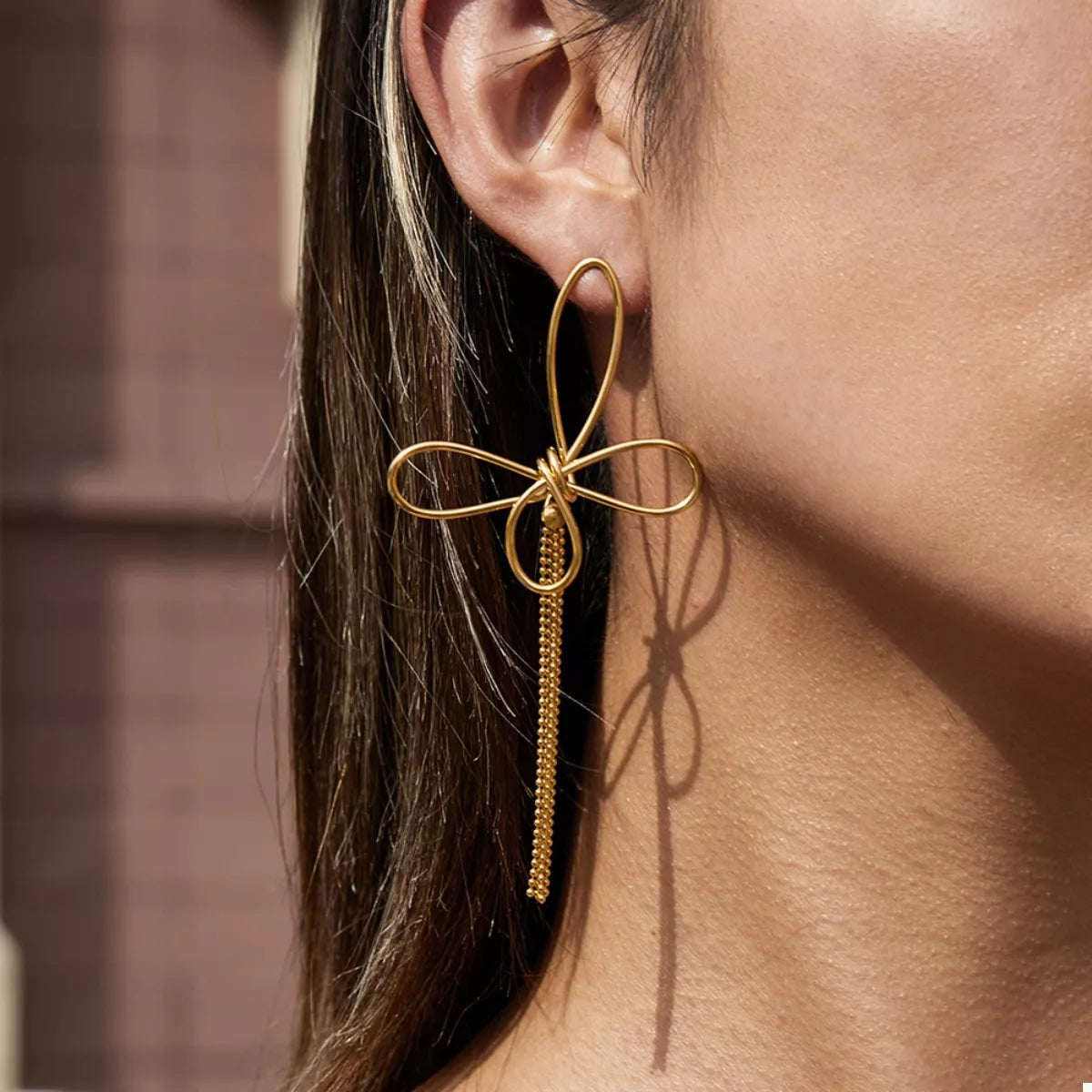 18K Gold-Plated Tassel Bow Earrings