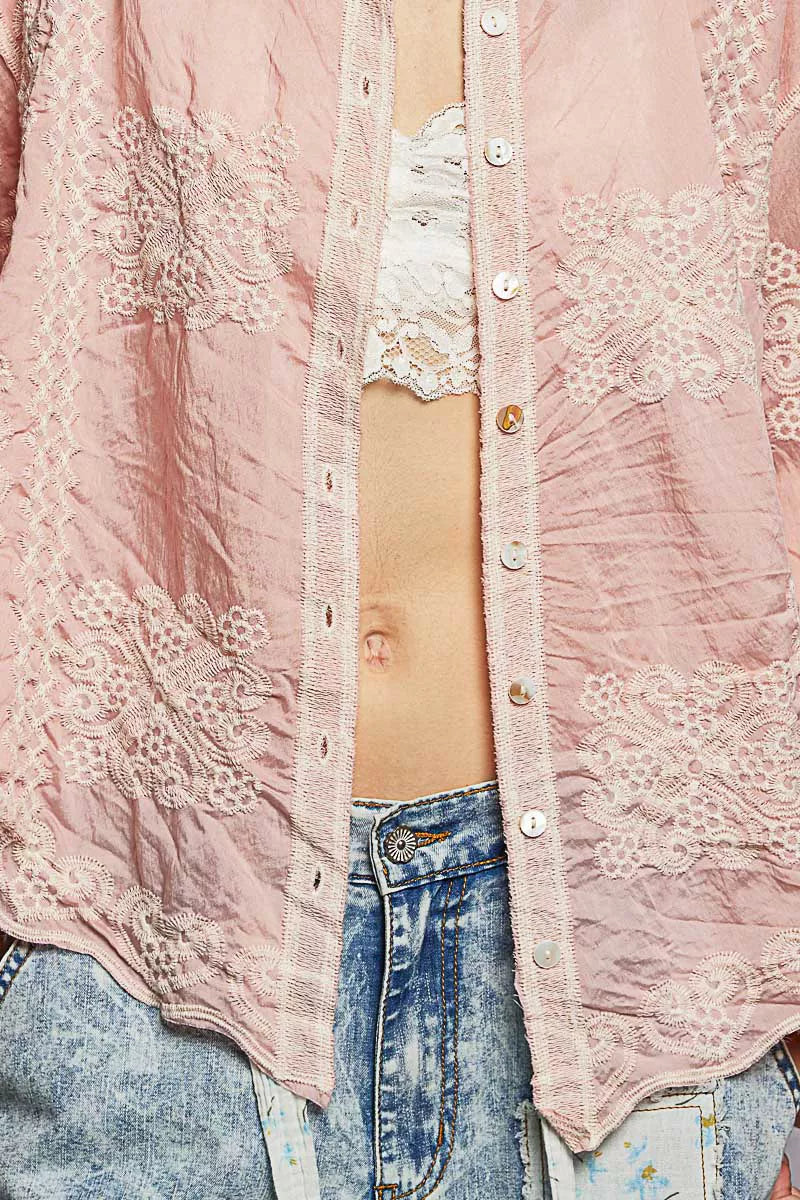 POL Embroidery Button Down Long Sleeve Shirt