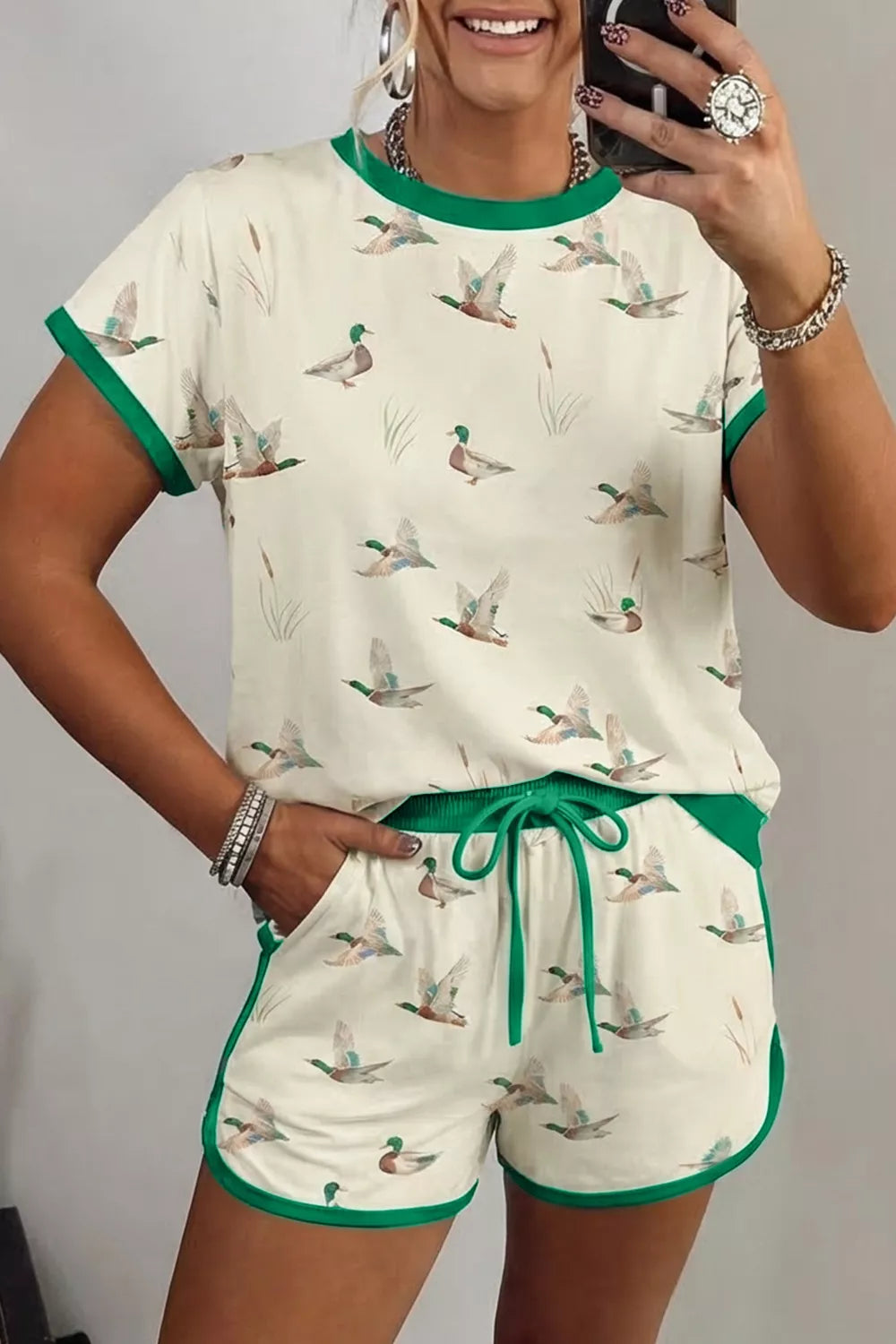 Mallard Printed Colorblock Trim Short Set