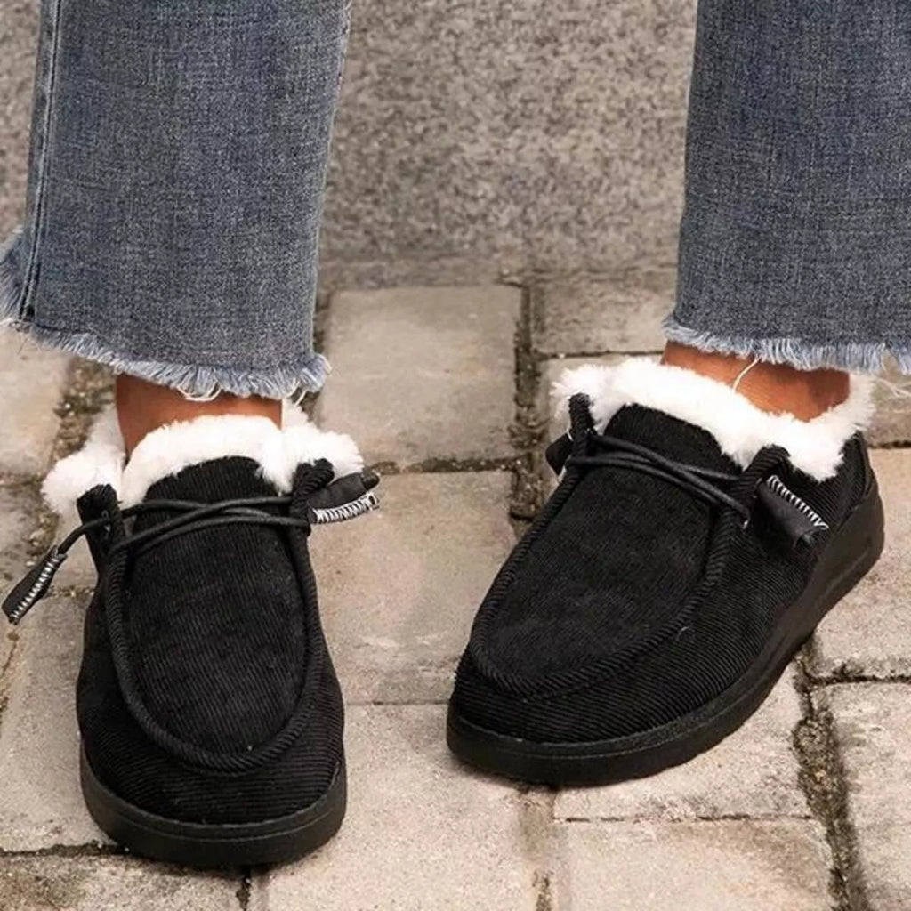 Fuzzy Lined Corduroy Slip-Ons